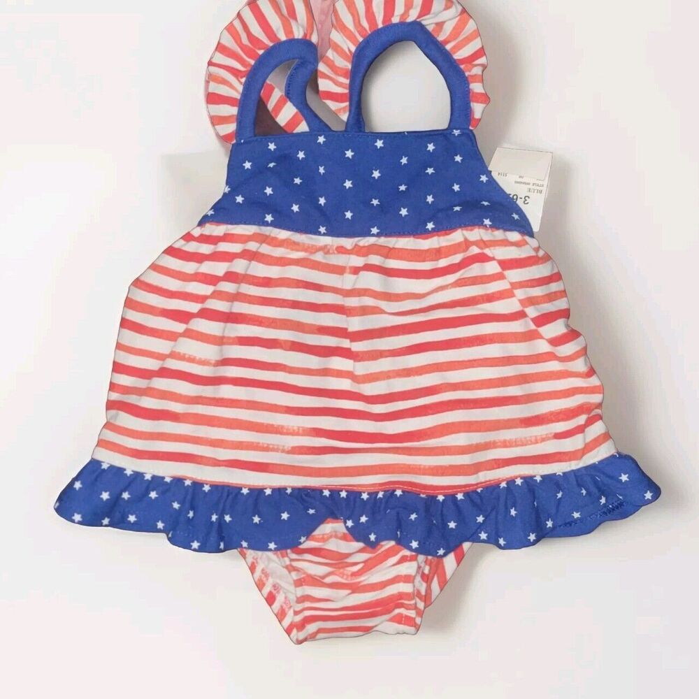 Infant Baby Girls Patriotic Romper Outfit Size 6-9m Red White Blue American